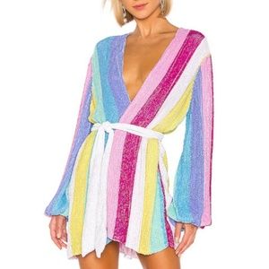 RAINBOW PRINTED ROBE DRESS SMALL